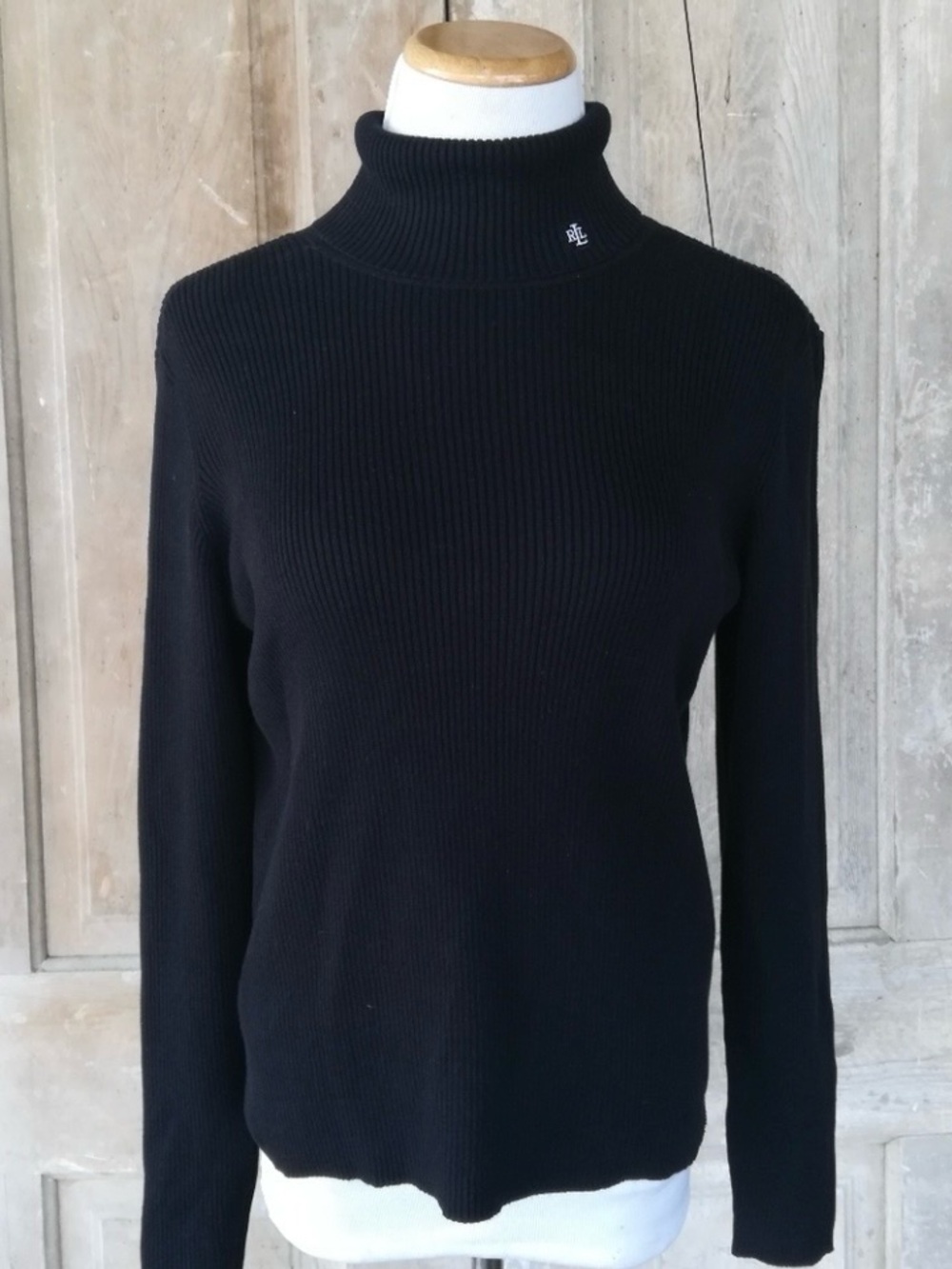Lauren Ralph Lauren Black Ribbed Turtleneck Sweater 100% Cotton Size Medium